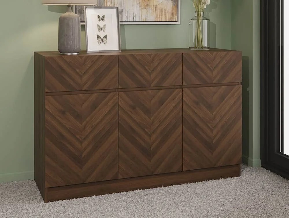 GFW Catania Royal Walnut 3 Door 3 Drawer Sideboard