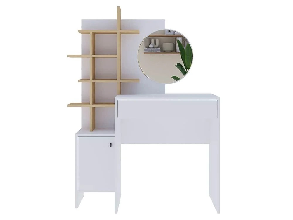 GFW Freyja White and Oak 1 Drawer Dressing Table with Mirror