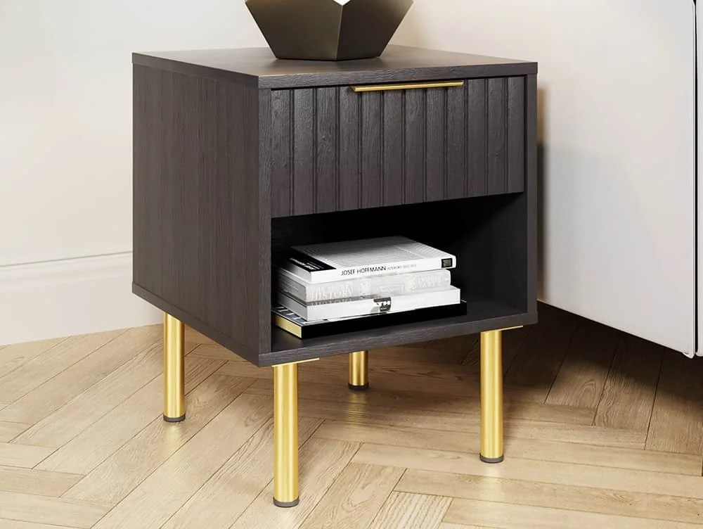 GFW Nervata Black and Gold 1 Drawer Lamp Table