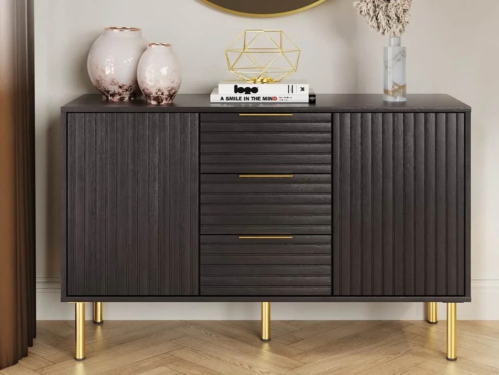 GFW Nervata Black and Gold 2 Door 3 Drawer Sideboard