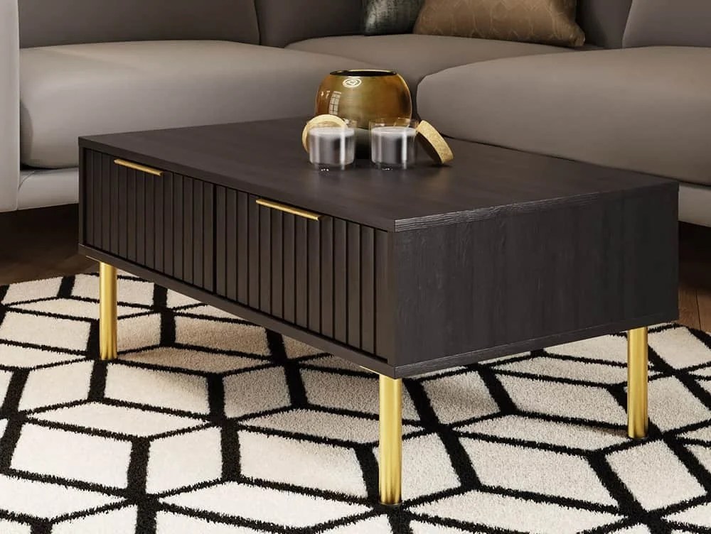 GFW Nervata Black and Gold 2 Drawer Coffee Table