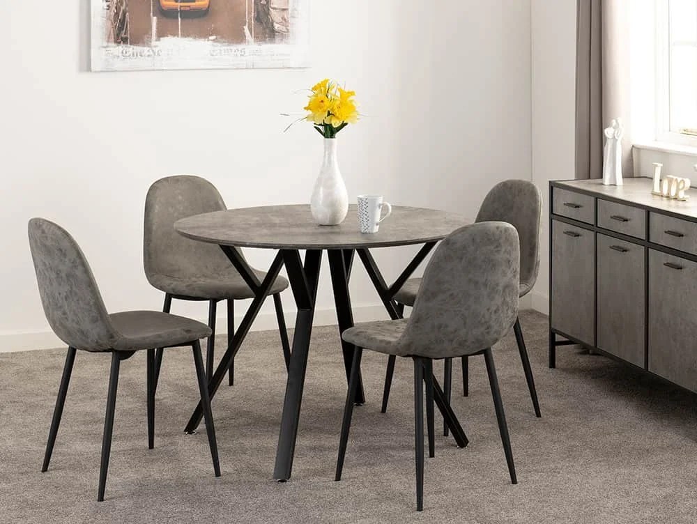 Seconique Athens Concrete Effect Round Dining Table and 4 Chair Set