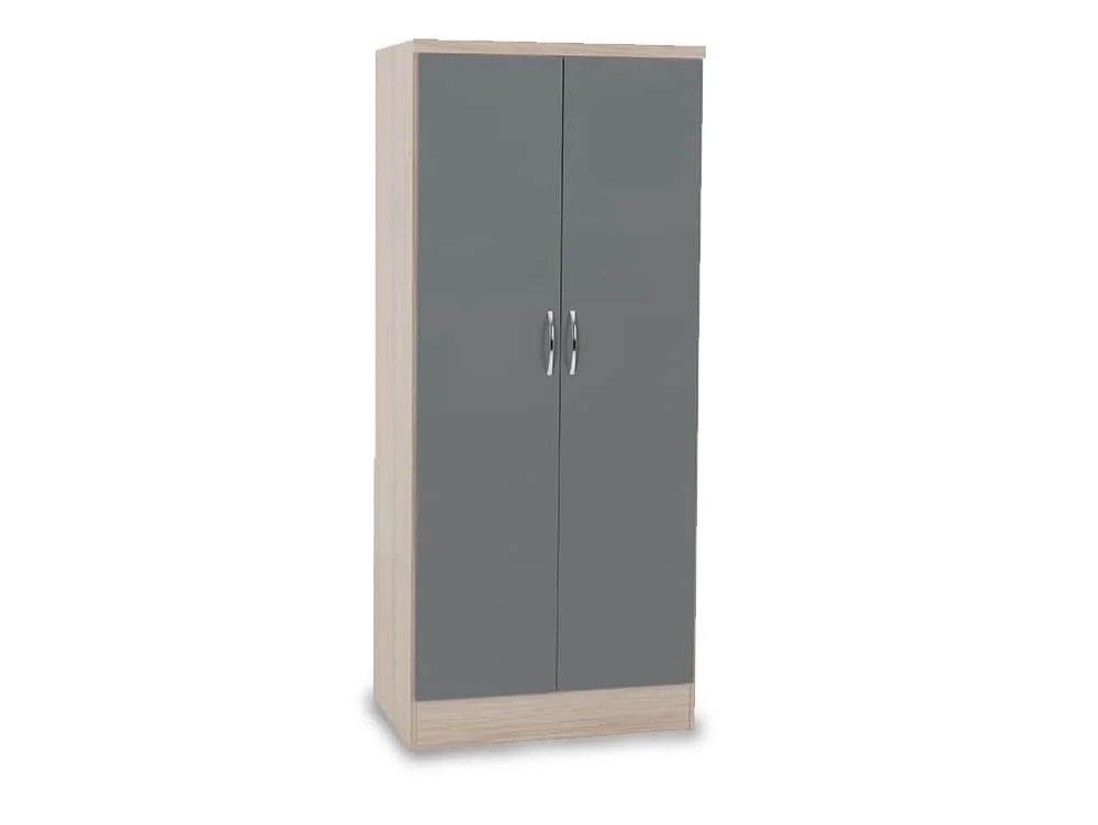 Seconique Nevada Grey Gloss and Oak 2 Door Double Wardrobe