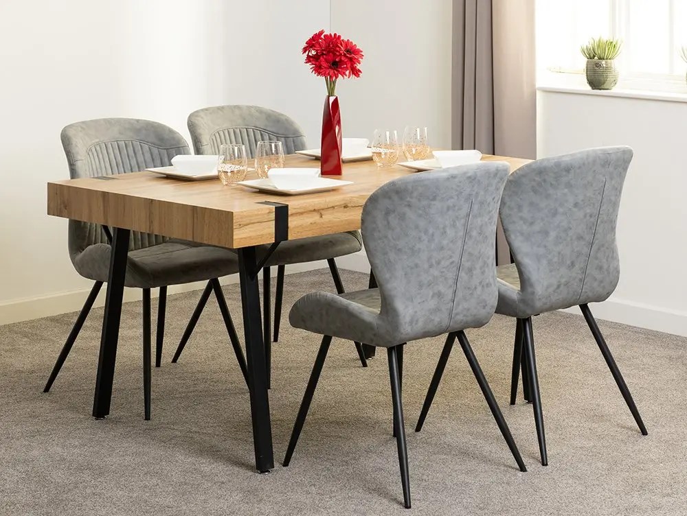 Seconique Treviso Oak Dining Table and 4 Quebec Grey Faux Leather Chairs