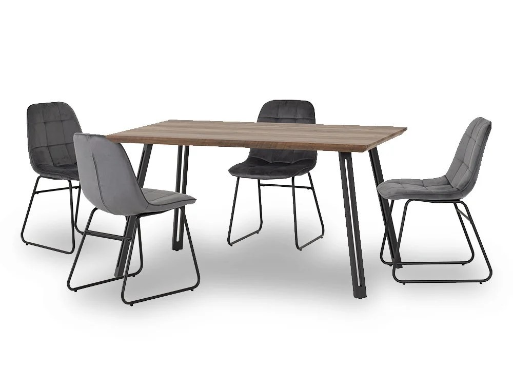 Seconique Quebec Oak Effect Dining Table and 4 Lukas Grey Velvet Chairs