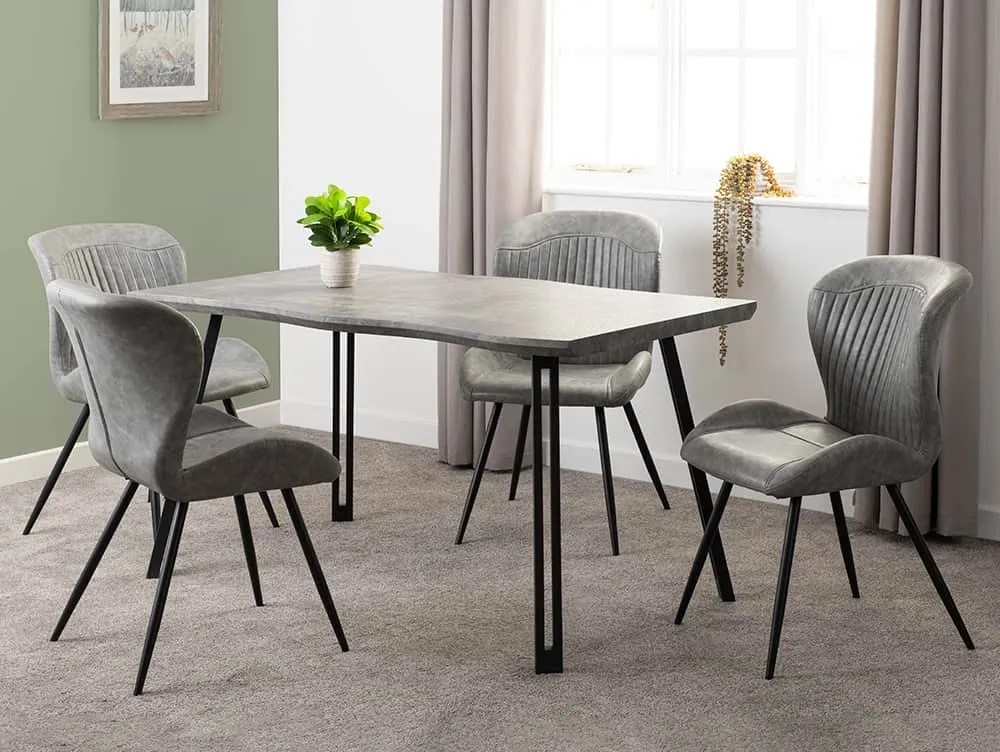 Seconique Quebec Wave Concrete Effect Dining Table and 4 Grey Chair Set