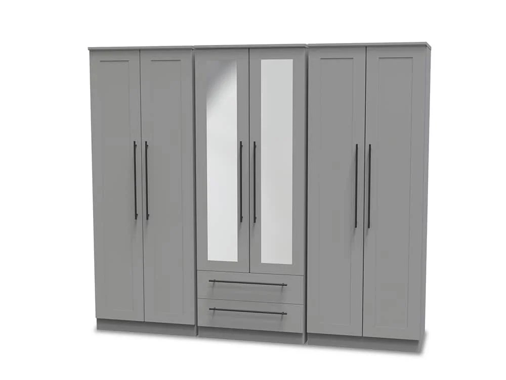 Welcome Beverley 6 Door 2 Drawer Tall Mirrored Wardrobe (Assembled)