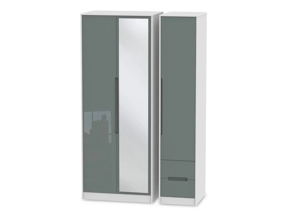 Welcome Monaco Gloss 3 Door 2 Small Drawer Tall Mirrored Triple Wardrobe (Assembled)