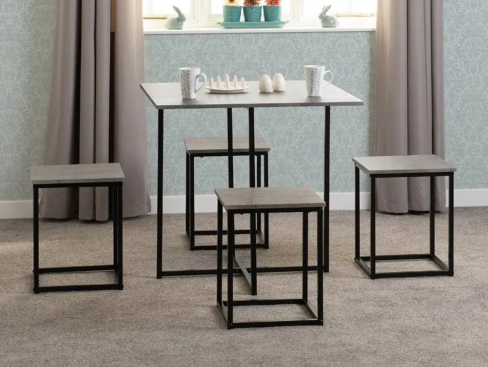 Seconique Kent Stowaway Stone Effect and Black Dining Table and 4 Stools