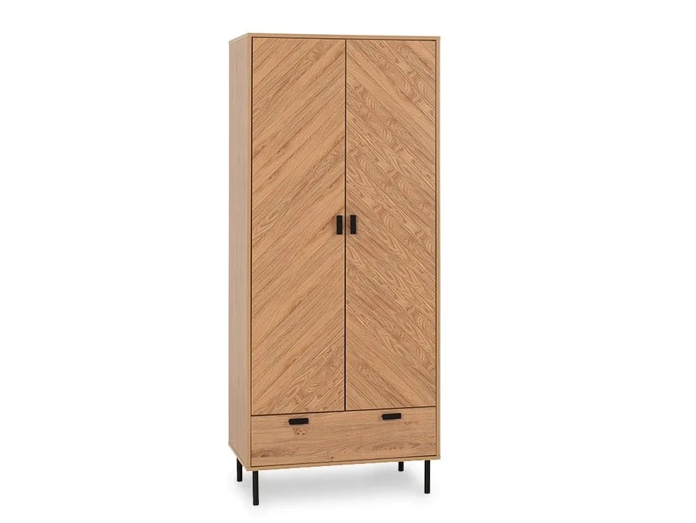 Seconique Leon Oak 2 Door 1 Drawer Double Wardrobe
