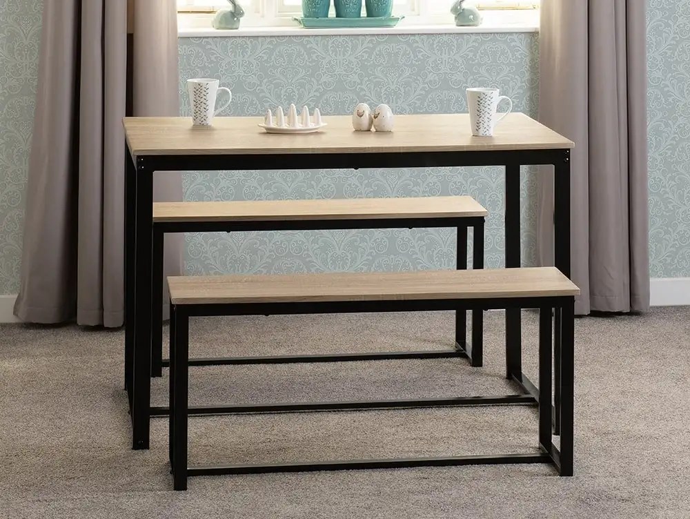 Seconique Lincoln Sonoma Oak Dining Table and 2 Bench Set