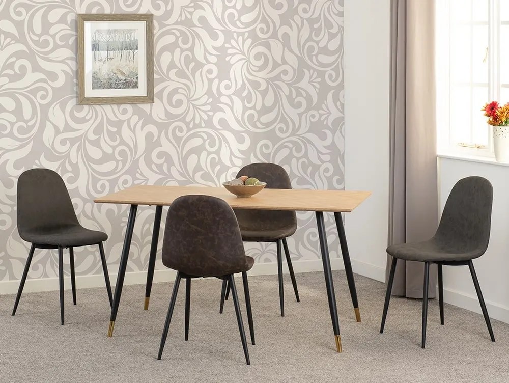 Seconique Hamilton 140cm Dining Table with 4 Athens Brown Faux Leather Chairs