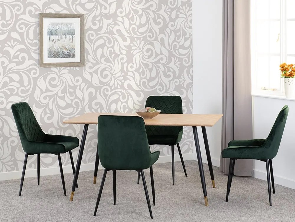 Seconique Hamilton 140cm Dining Table with 4 Avery Green Velvet Dining Chairs