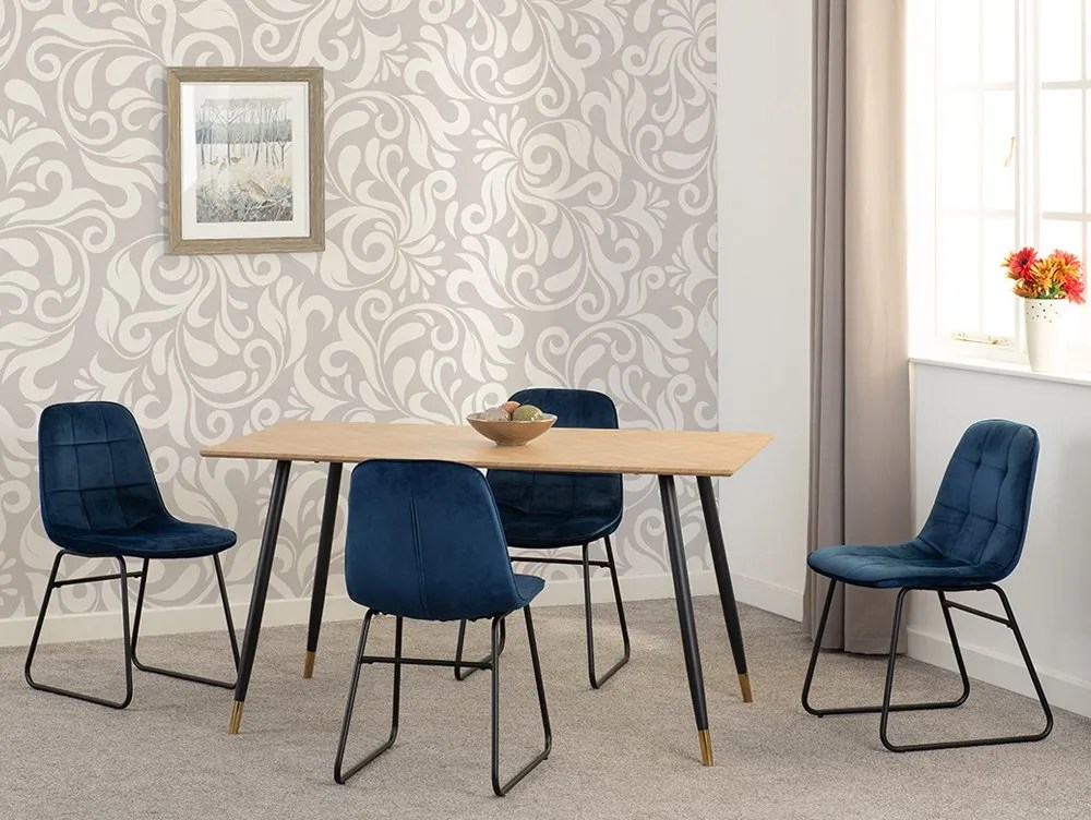 Seconique Hamilton 140cm Dining Table with 4 Lukas Blue Velvet Dining Chairs