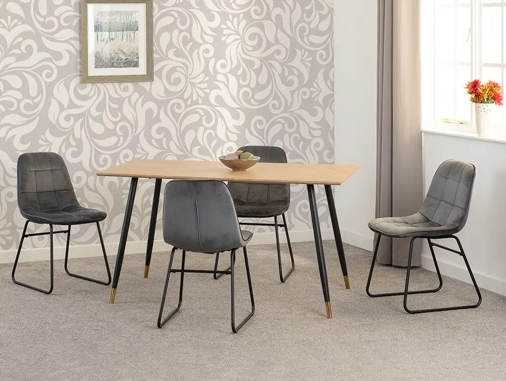 Seconique Hamilton 140cm Dining Table with 4 Lukas Grey Velvet Dining Chairs