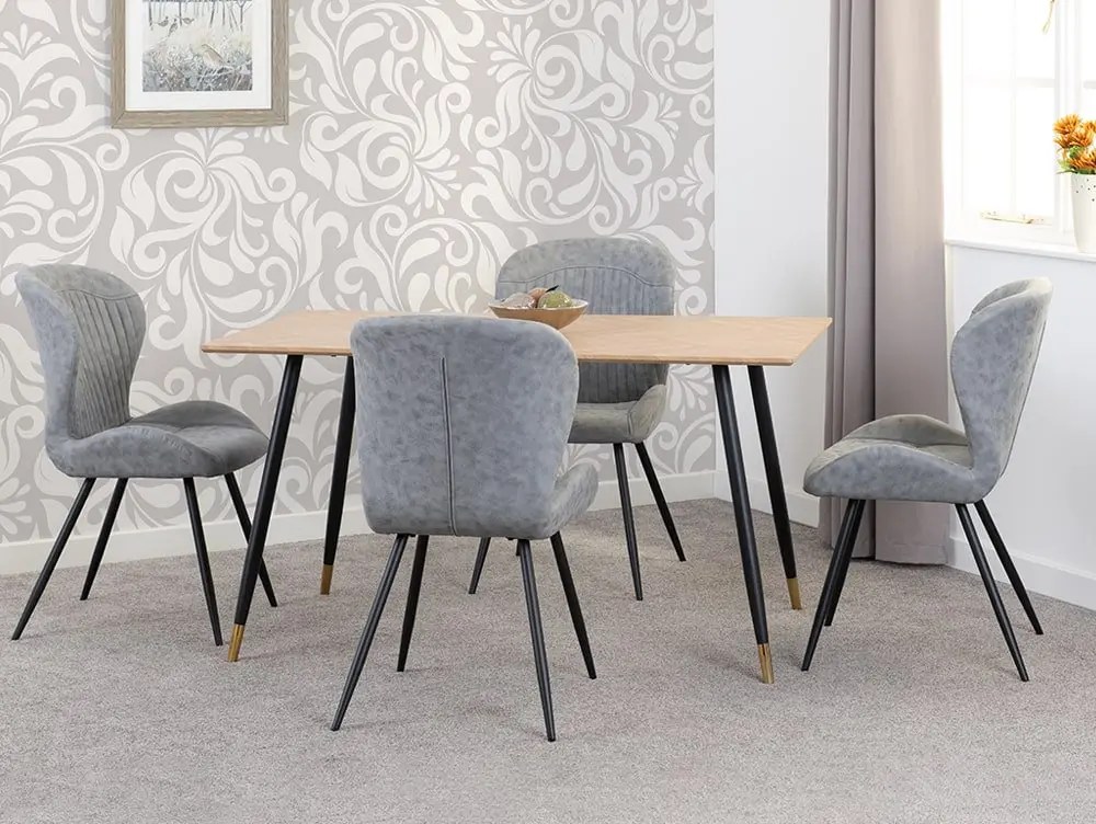 Seconique Hamilton 140cm Dining Table with 4 Quebec Grey Faux Leather Chairs