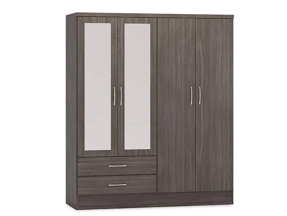 Seconique Nevada Black 4 Door 2 Drawer Mirrored Wardrobe