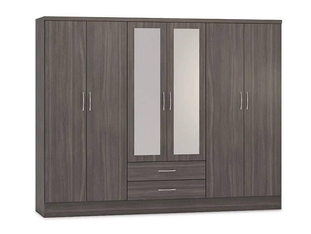 Seconique Nevada Black 6 Door 2 Drawer Mirrored Wardrobe