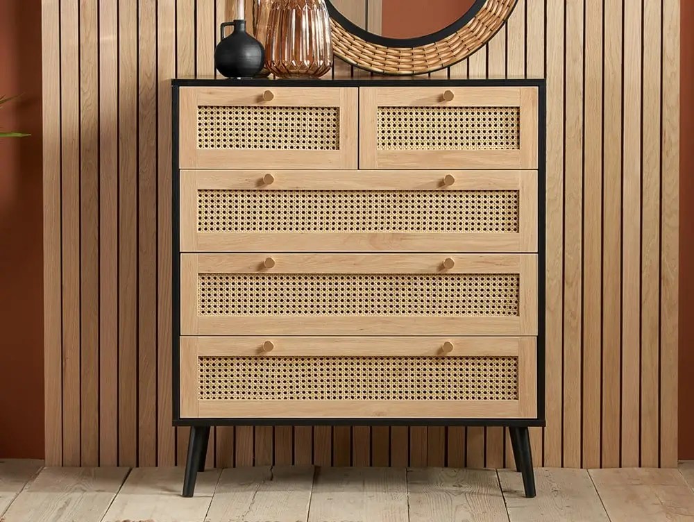 Birlea Croxley Rattan and Black 3+2 Drawer Chest of Drawers