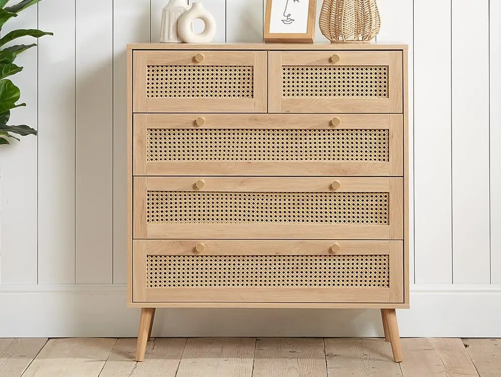 Birlea Croxley Rattan and Oak 3+2 Drawer Chest of Drawers