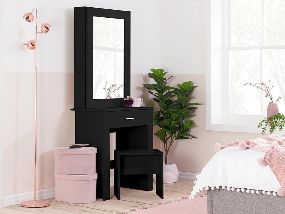 Birlea Evelyn Black 1 Drawer Storage Dressing Table and Stool