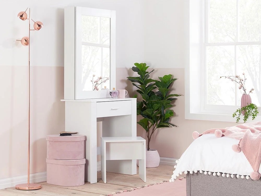 Birlea Evelyn White 1 Drawer Storage Dressing Table and Stool