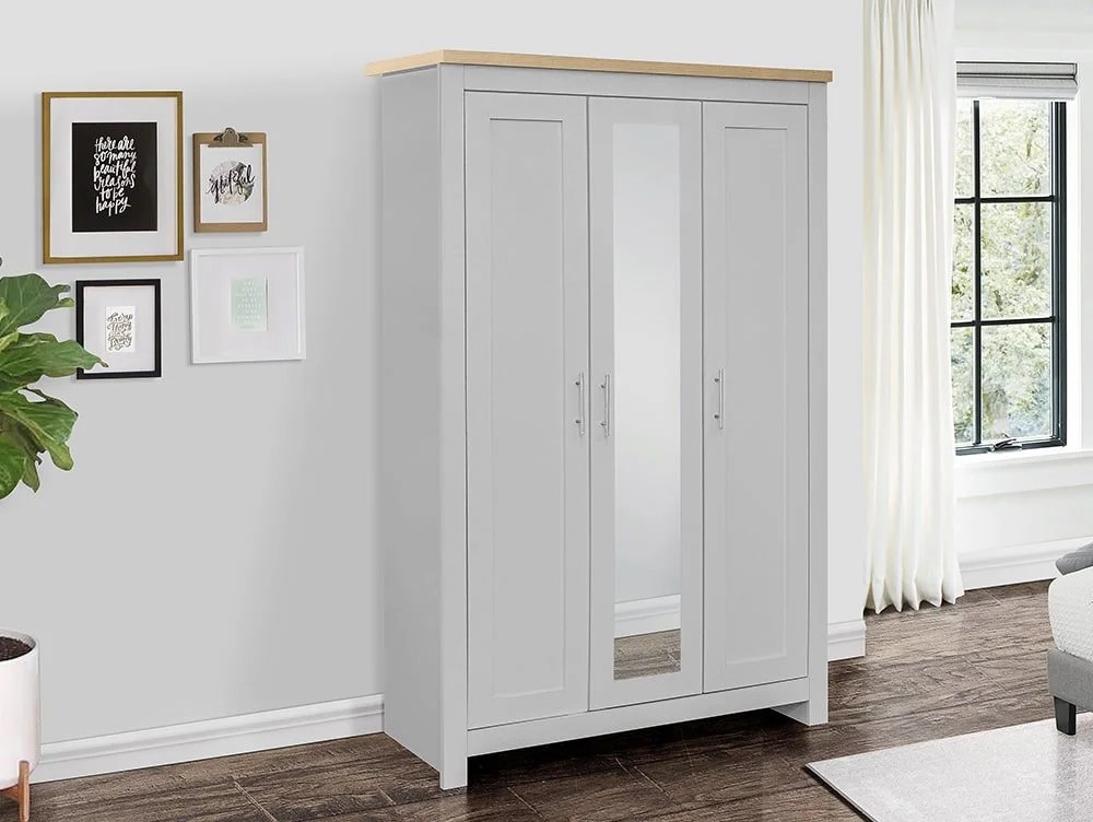 Birlea Highgate Grey and Oak 3 Door Mirrored Wardrobe