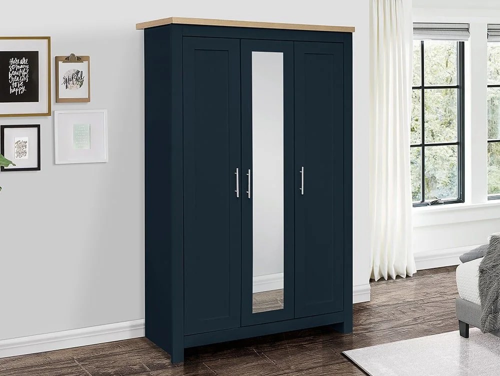 Birlea Highgate Navy and Oak 3 Door Mirrored Wardrobe
