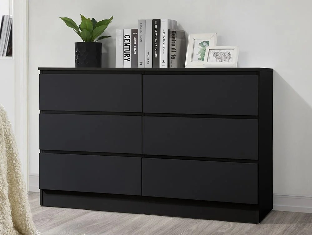 Birlea Oslo Black 6 Drawer Chest of Drawers