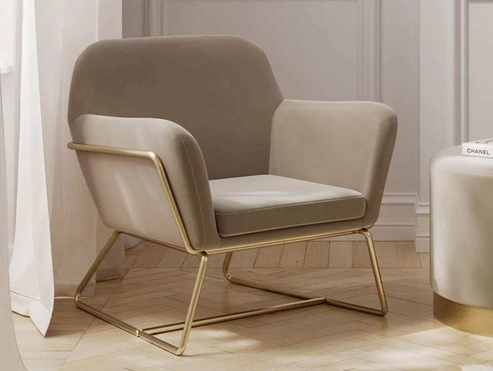 LPD Charles Beige Velvet Fabric Armchair