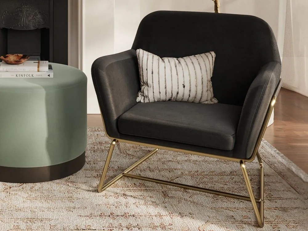 LPD Charles Black Velvet Fabric Armchair