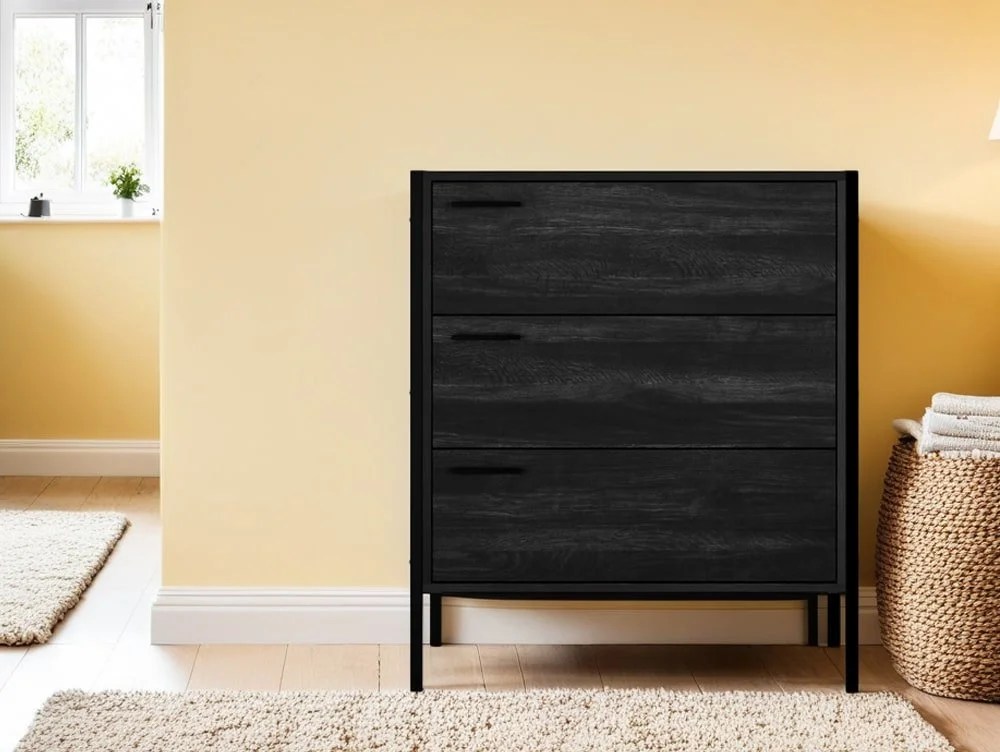 LPD Hoxton Black Wood Effect 3 Drawer Chest of Drawers