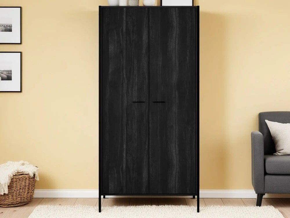 LPD Hoxton Black Wood Effect 2 Door Wardrobe