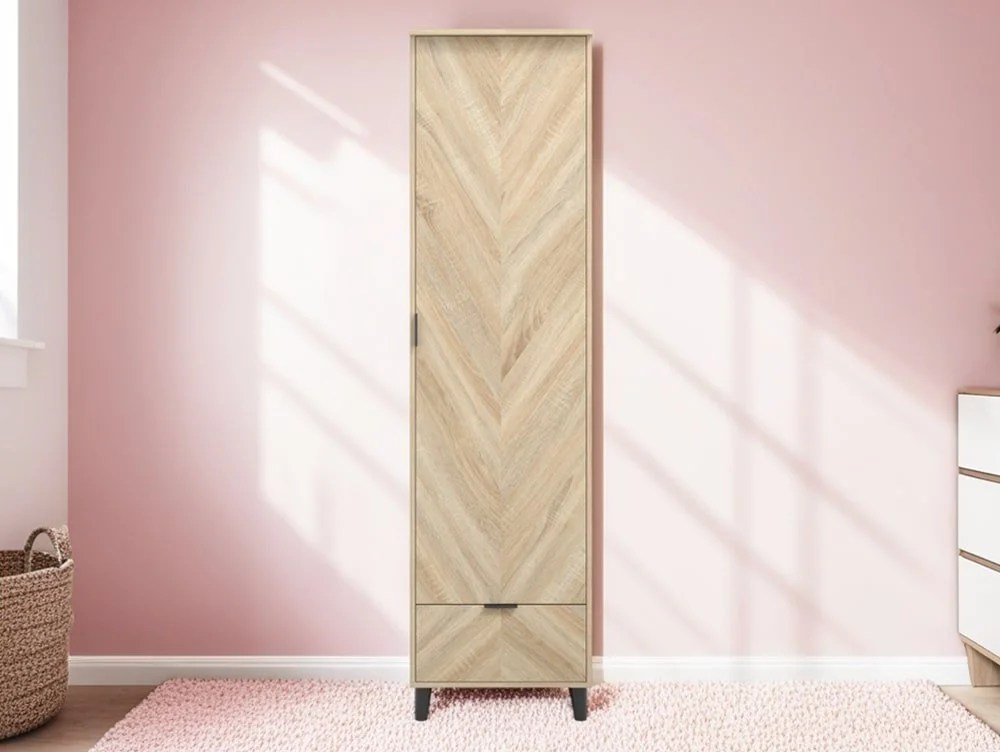 LPD Stockholm Chevron Light Oak 1 Door 1 Drawer Single Wardrobe