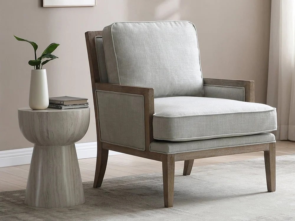 Kyoto Beatrice Grey Linen Fabric Accent Chair