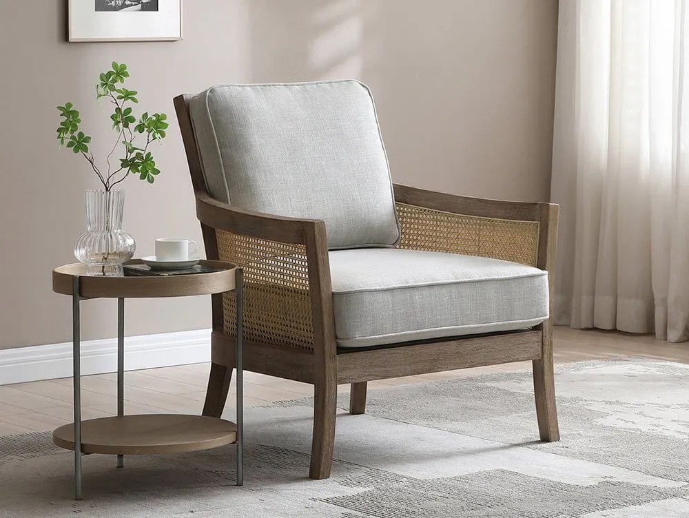 Kyoto Cecilia Rattan and Grey Fabric Accent Chair