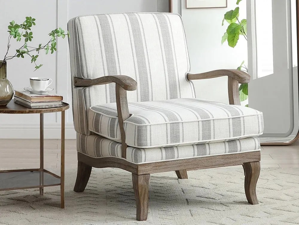 Kyoto Colwell Grey Stripe Linen Accent Chair
