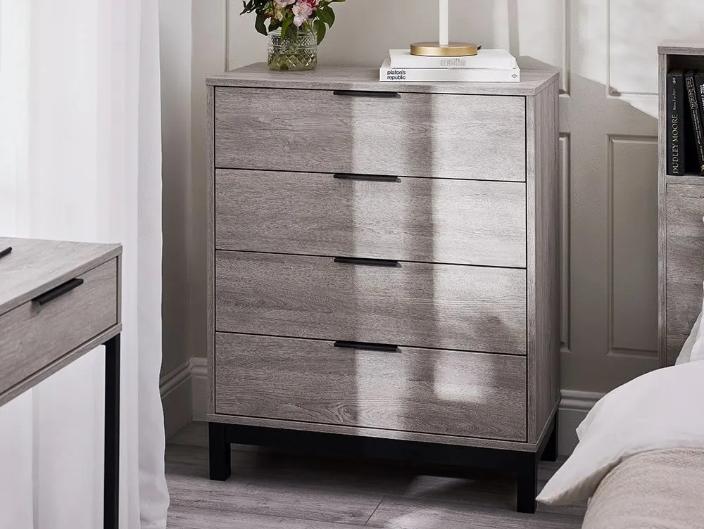 Julian Bowen Bali Grey Oak 4 Drawer Chest of Drawers