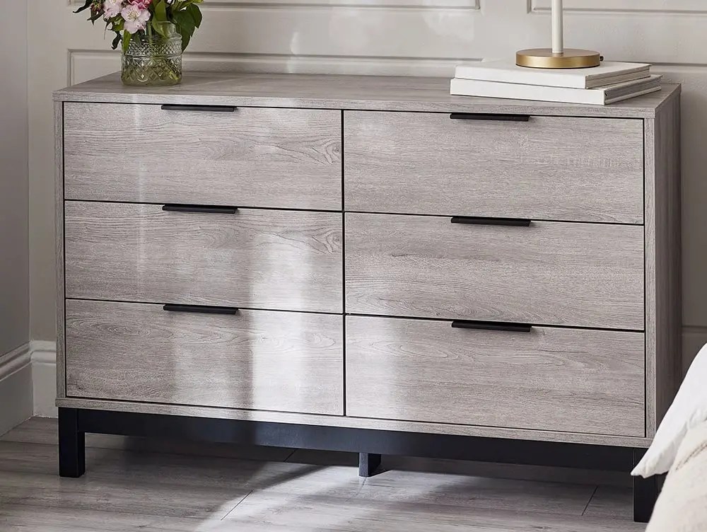 Julian Bowen Bali Grey Oak 6 Drawer Wide Chest of Drawers