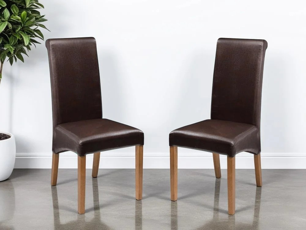 Julian Bowen Cuba Set of 2 Brown Faux Leather Dining Chairs