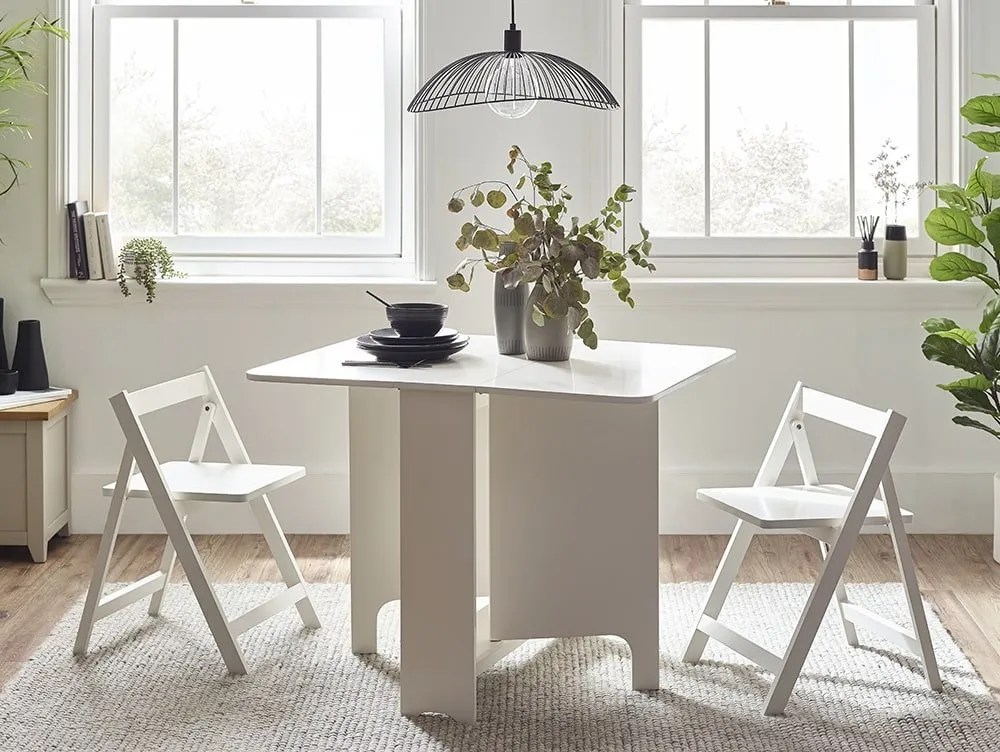 Julian Bowen Gatan White Foldaway Dining Table with 2 Chairs