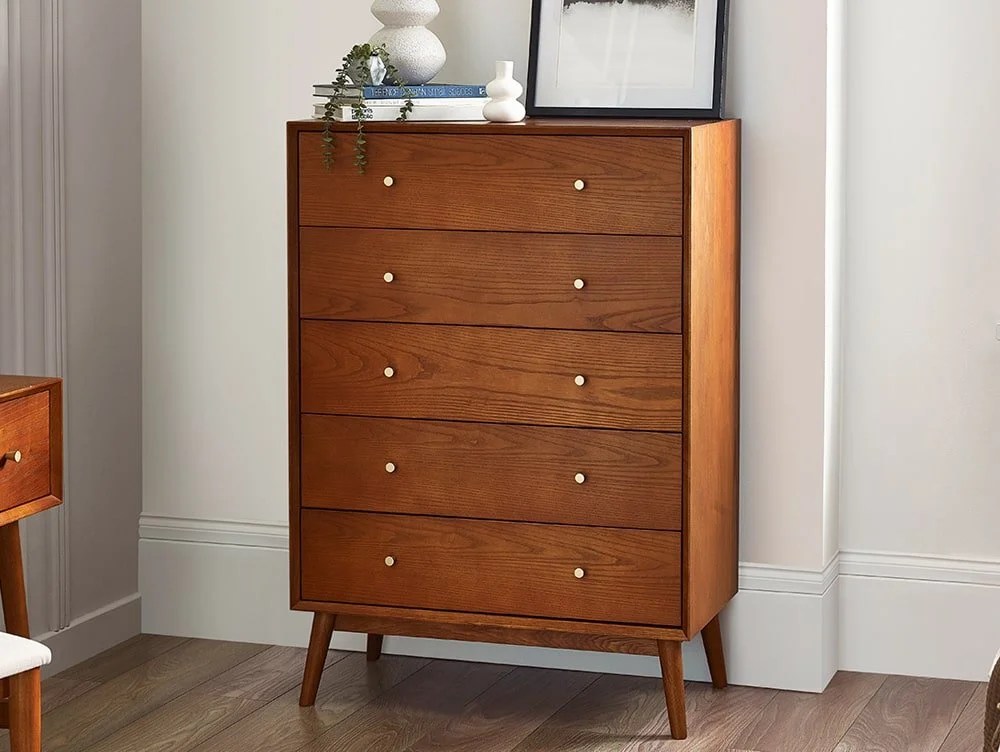 Julian Bowen Lowry Cherry Ash 5 Drawer Chest of Drawers