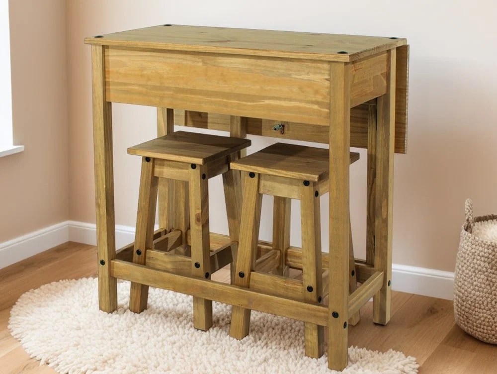 Core Corona Pine Breakfast Drop Leaf Table and 2 Stools Set