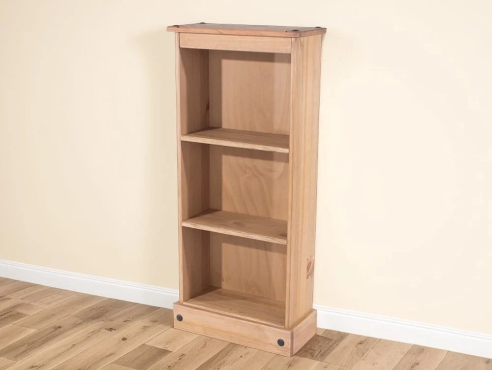 Core Corona Waxed Pine Low Narrow Wooden Bookcase