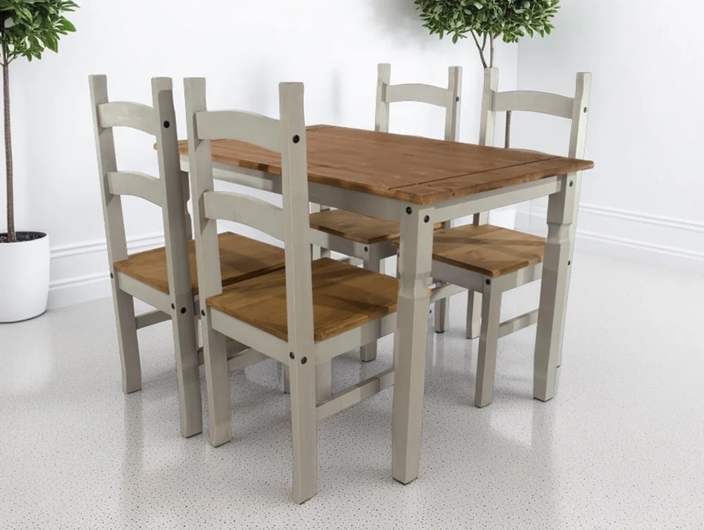 Core Corona Grey and Waxed Pine Rectangular Dining Table and 4 Chair Set