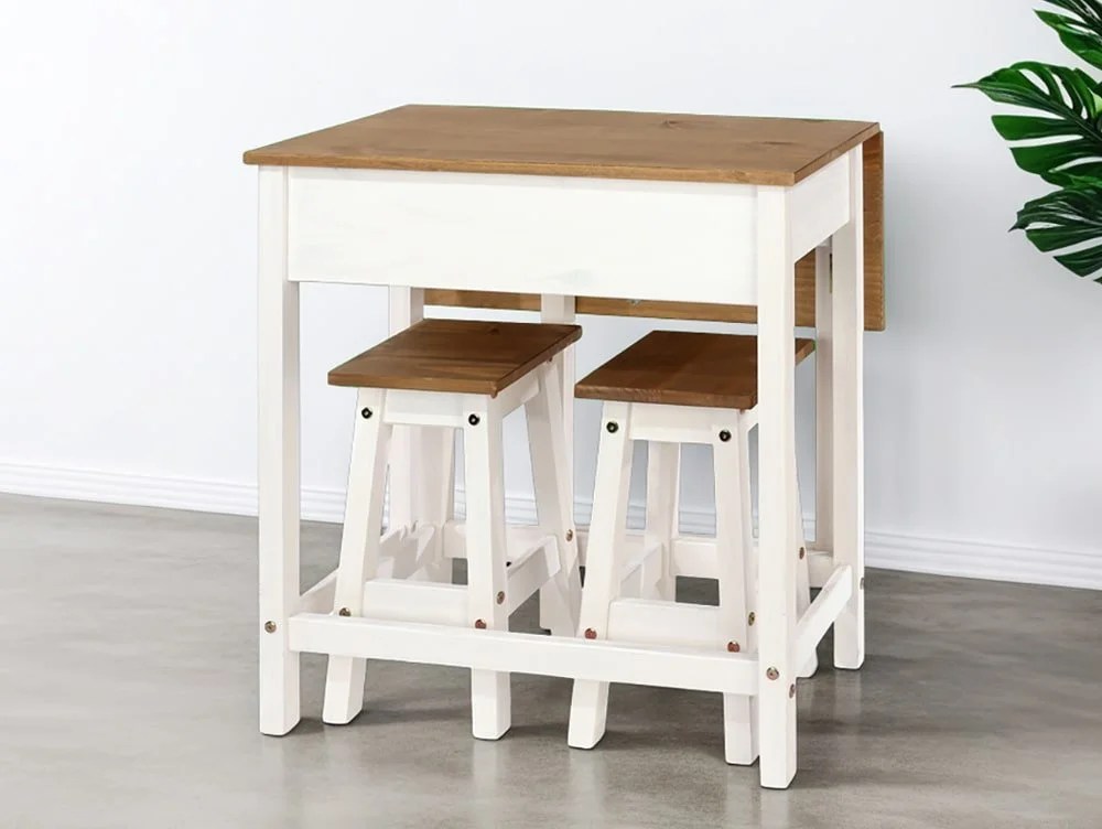 Core Corona White and Pine Breakfast Drop Leaf Table and 2 Stools Set