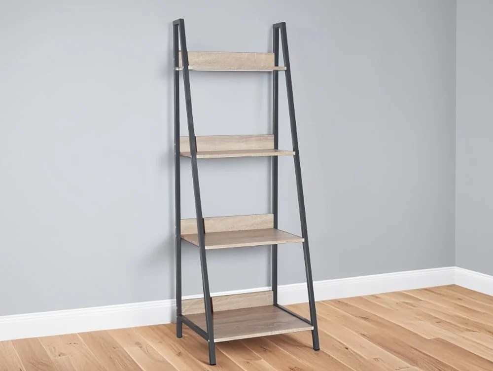 Core Loft Home Office Ladder Bookcase Unit with Oak Effect and Grey Metal Frames