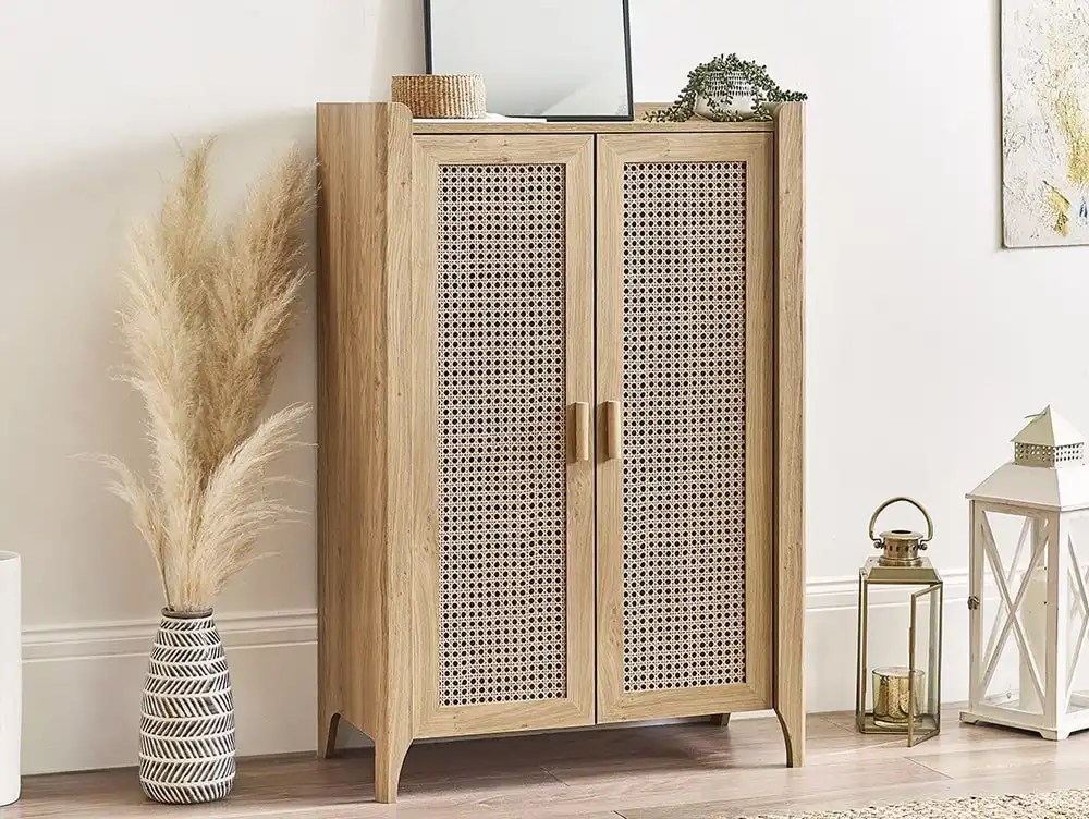 Julian Bowen Sydney Oak and Rattan Effect 2 Door Shoe Cabinet