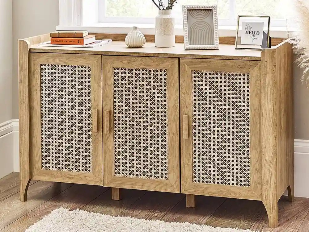Julian Bowen Sydney Oak and Rattan Effect 3 Door Sideboard