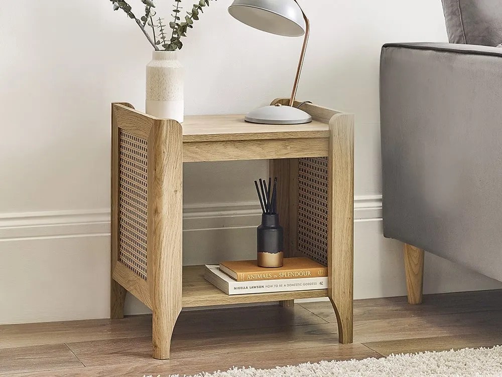 Julian Bowen Sydney Oak and Rattan Effect Lamp Table